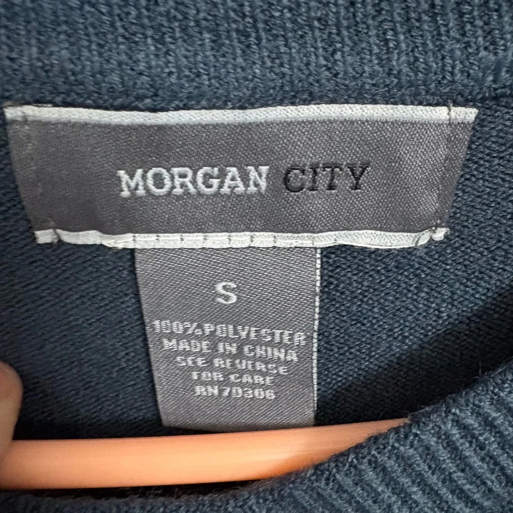 Morgan City Mens V-Neck Sweater Small Dark Teal‎ Green Long Sleeve Knit Pullover